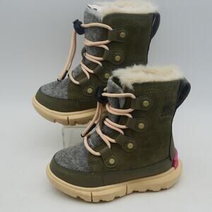 NEW SOREL Toddler Girl's Size 8  Explorer III Lace WPBoots Stone Green